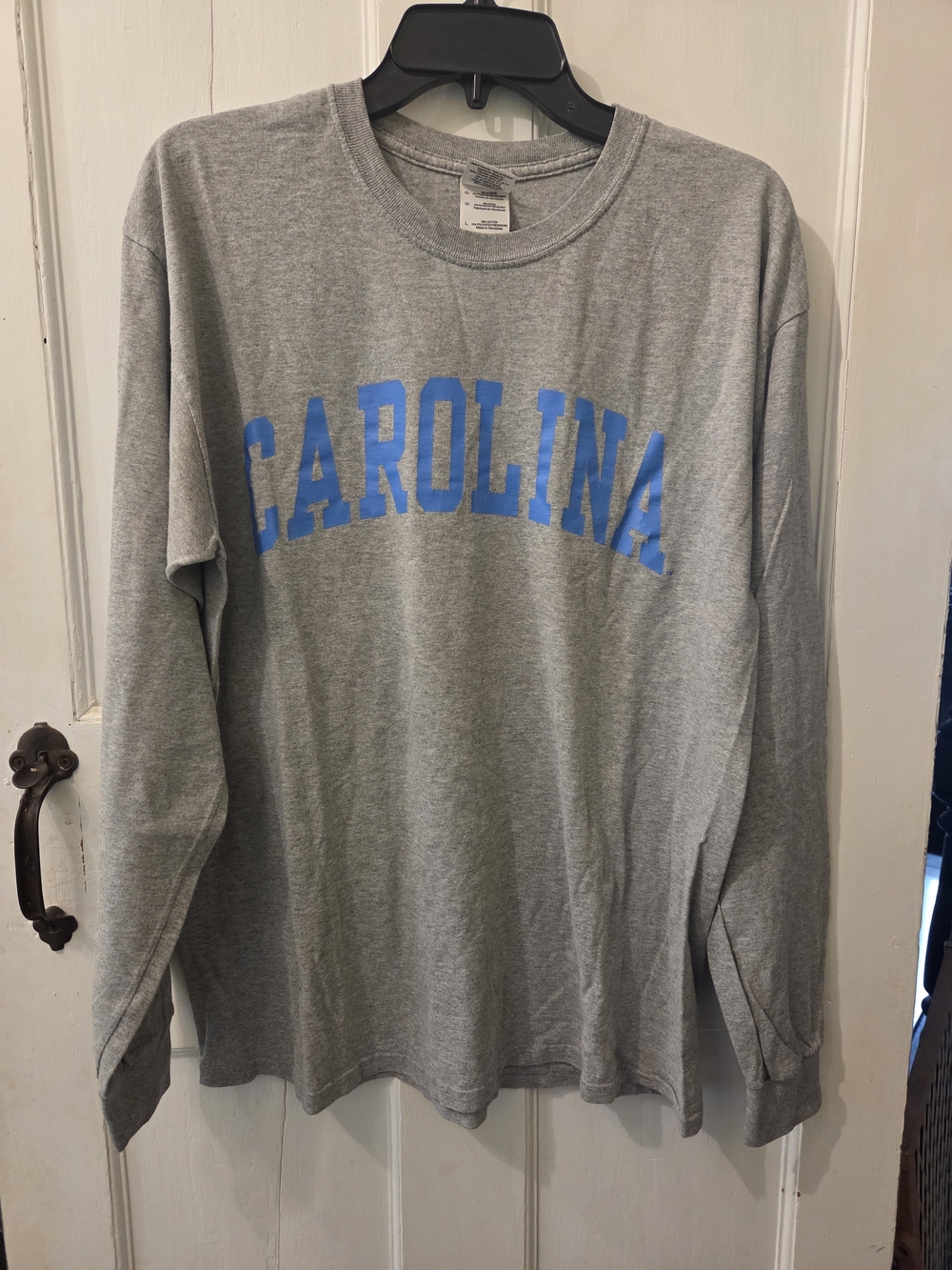 Gildan Carolina Long Sleeve Tee - Gray with Blue Print